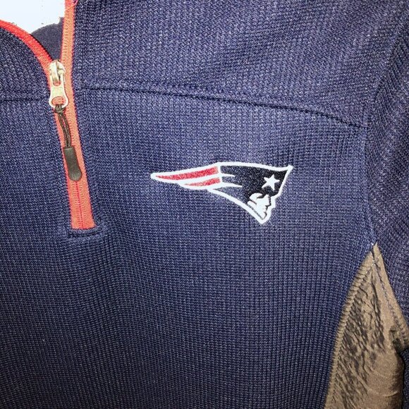 NFL New England Patriots Medium? Blue 1/4 Quarter Zip Pocket Football Jacket M? - Picture 7 of 12
